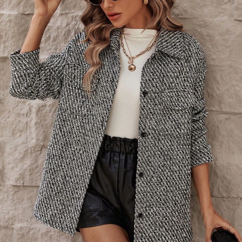 Grey Casual Womens Flap Pocket Button Front Overcoat - Picture 3 of 5